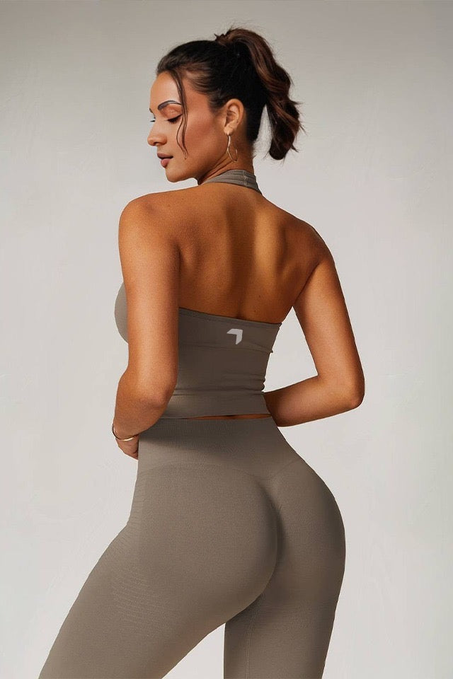Activate Halter Neck Crop Top Beige