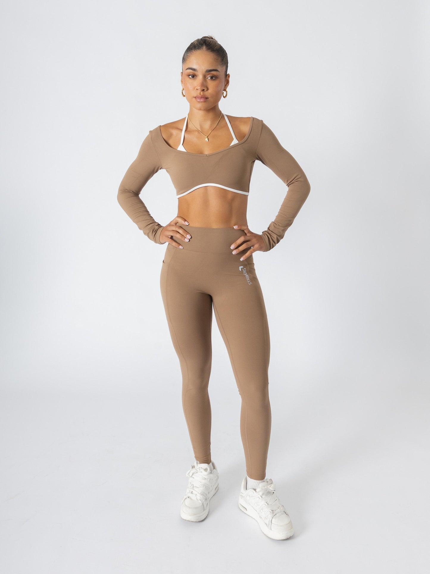 Soft Contrast-Trim Leggings Caramel With pockets