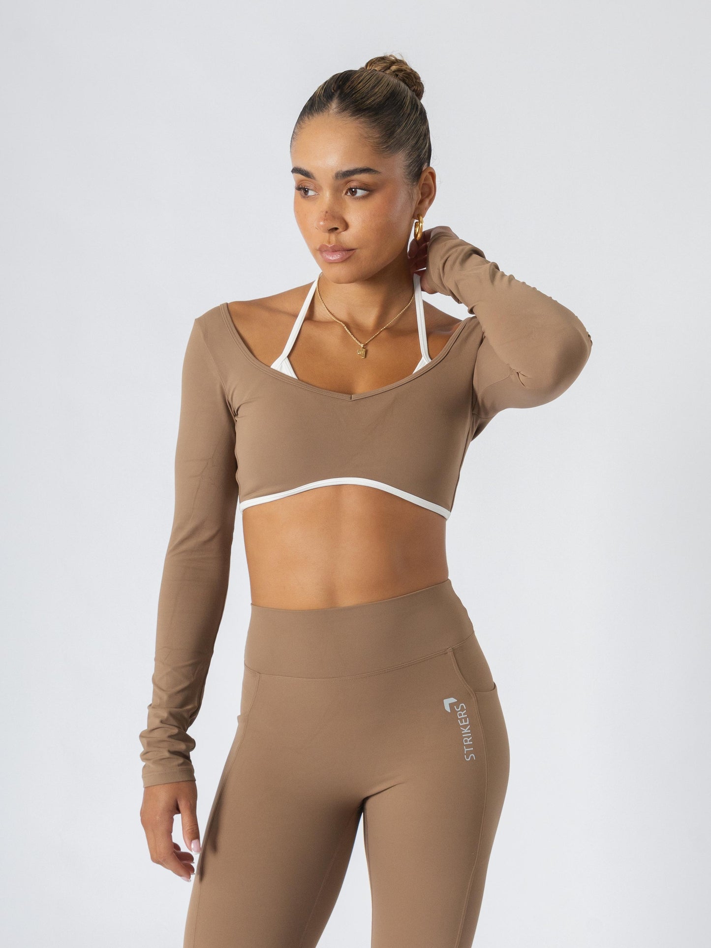 Soft Contrast-Trim Leggings Caramel With pockets