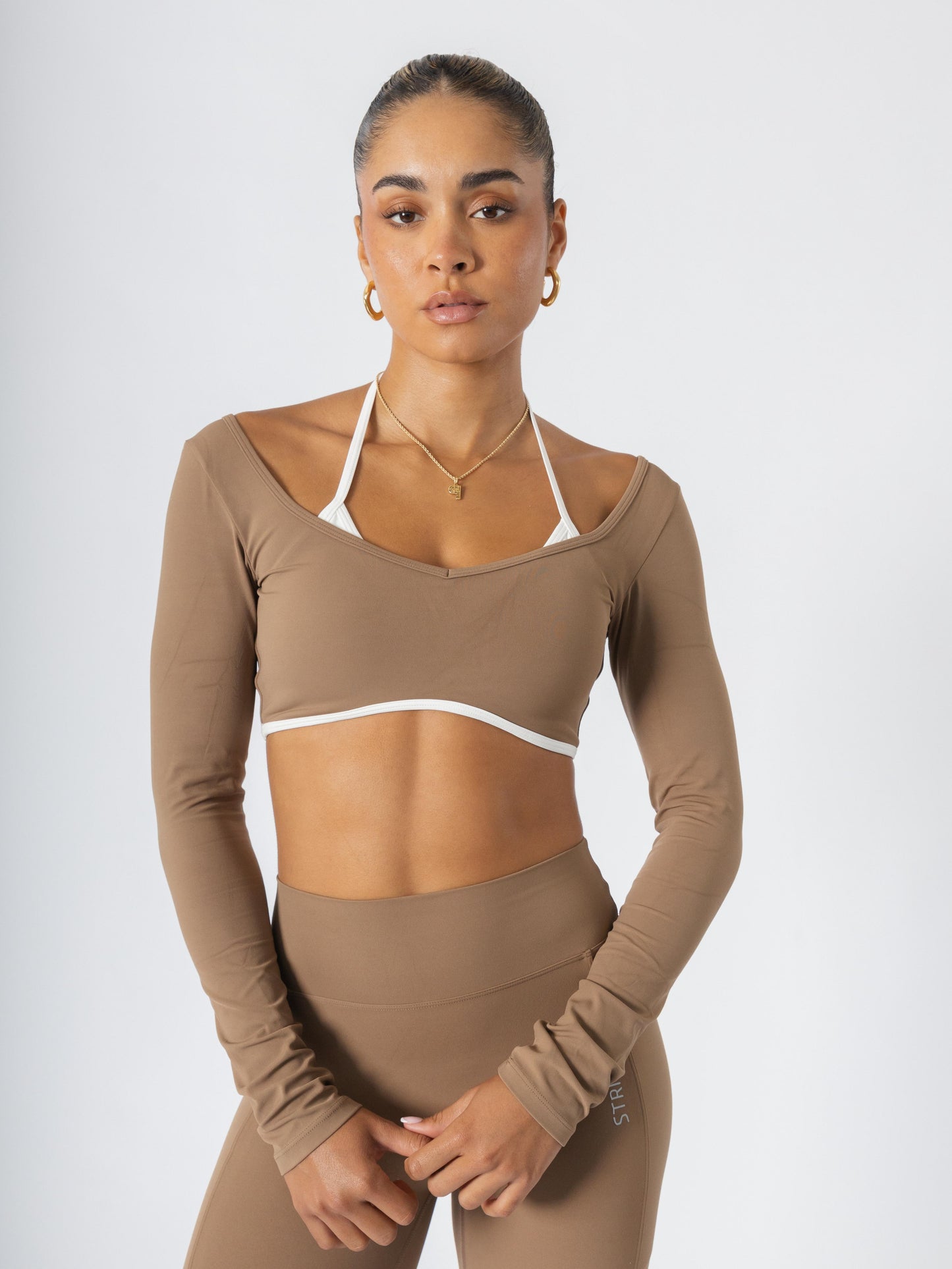 Soft Contrast-Trim Leggings Caramel With pockets