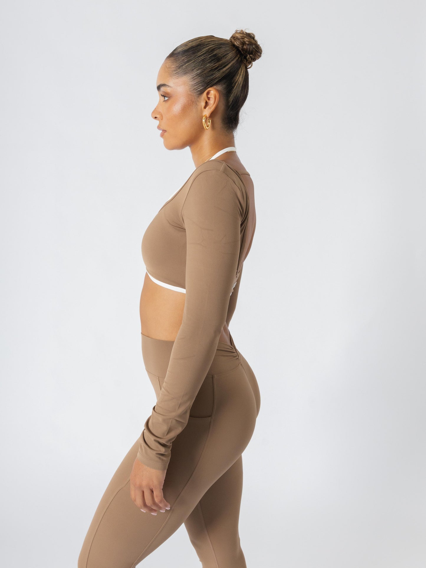Soft Contrast-Trim Leggings Caramel With pockets