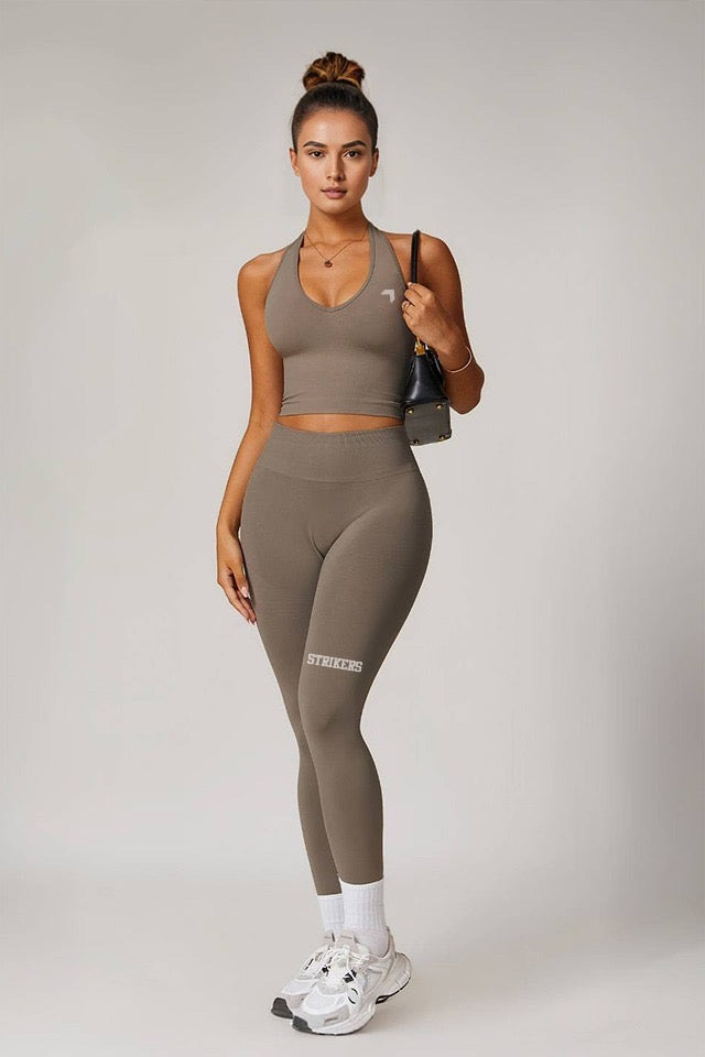 Activate Halter Neck Crop Top Beige