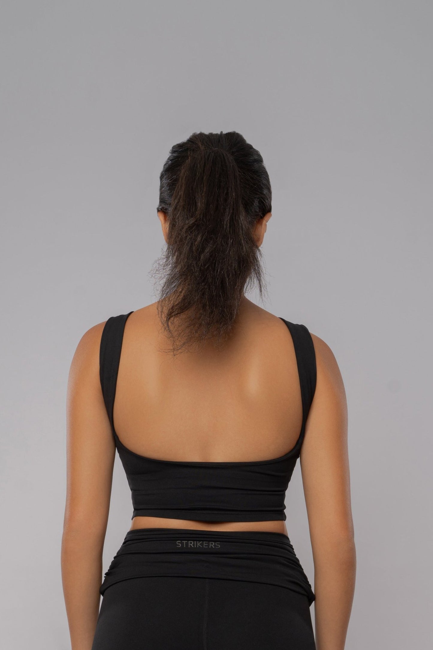 Fold over Open-Back Crop Top Black