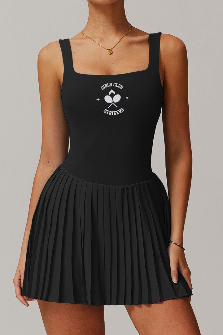 Girls Club Open Back Tennis  2-in-1 Dress Black