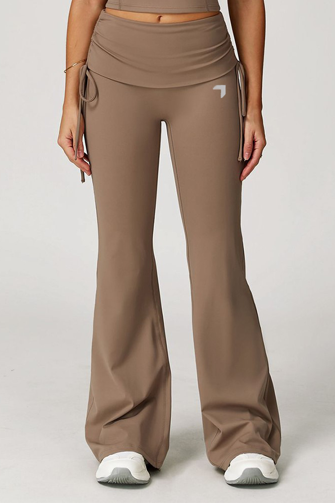 Aura Foldover Flared Leggings Beige