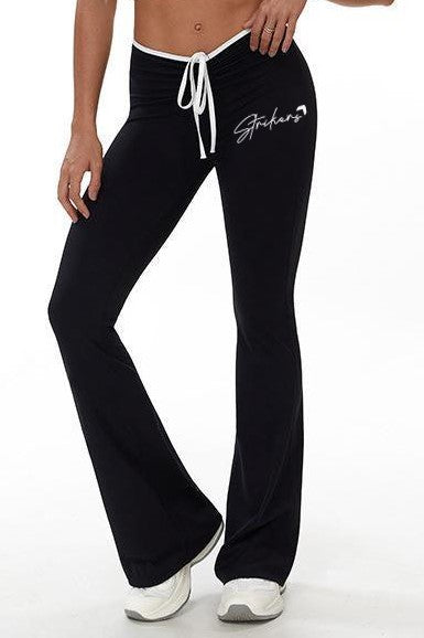 Aura contrast Tie Flared Leggings Black