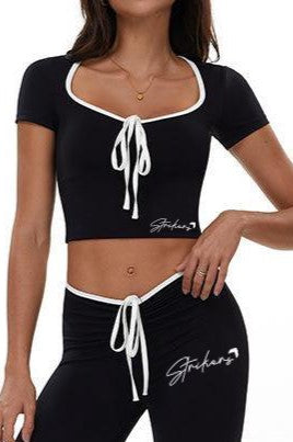 Aura contrast Tie Crop Top Black