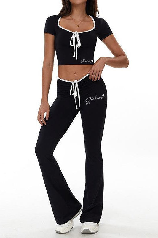 Aura contrast Tie Crop Top Black