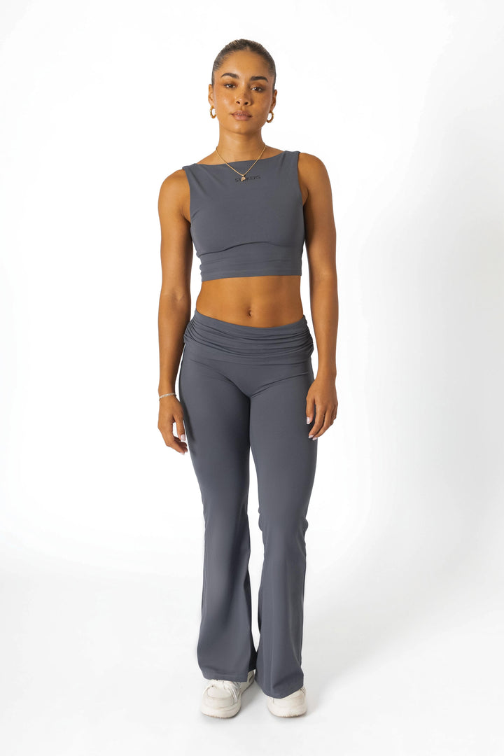 Fold over Open-Back Crop Top Grey