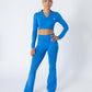 Split Flared Seamless Cropped Track Jacket Blue