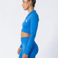 Split Flared Seamless Cropped Track Jacket Blue