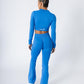 Split Flared Seamless Cropped Track Jacket Blue