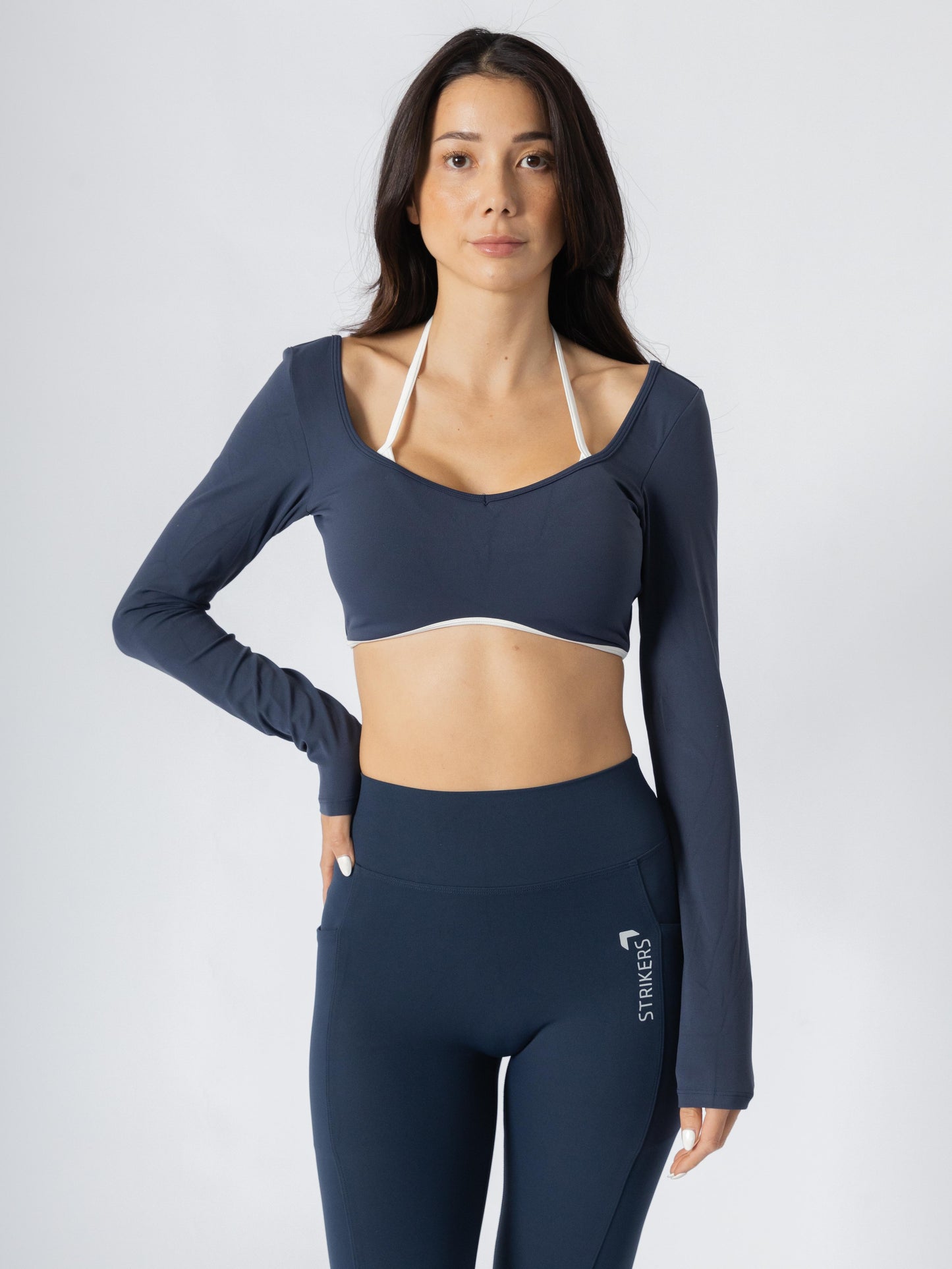 Soft Contrast-Trim Leggings Navy With pockets