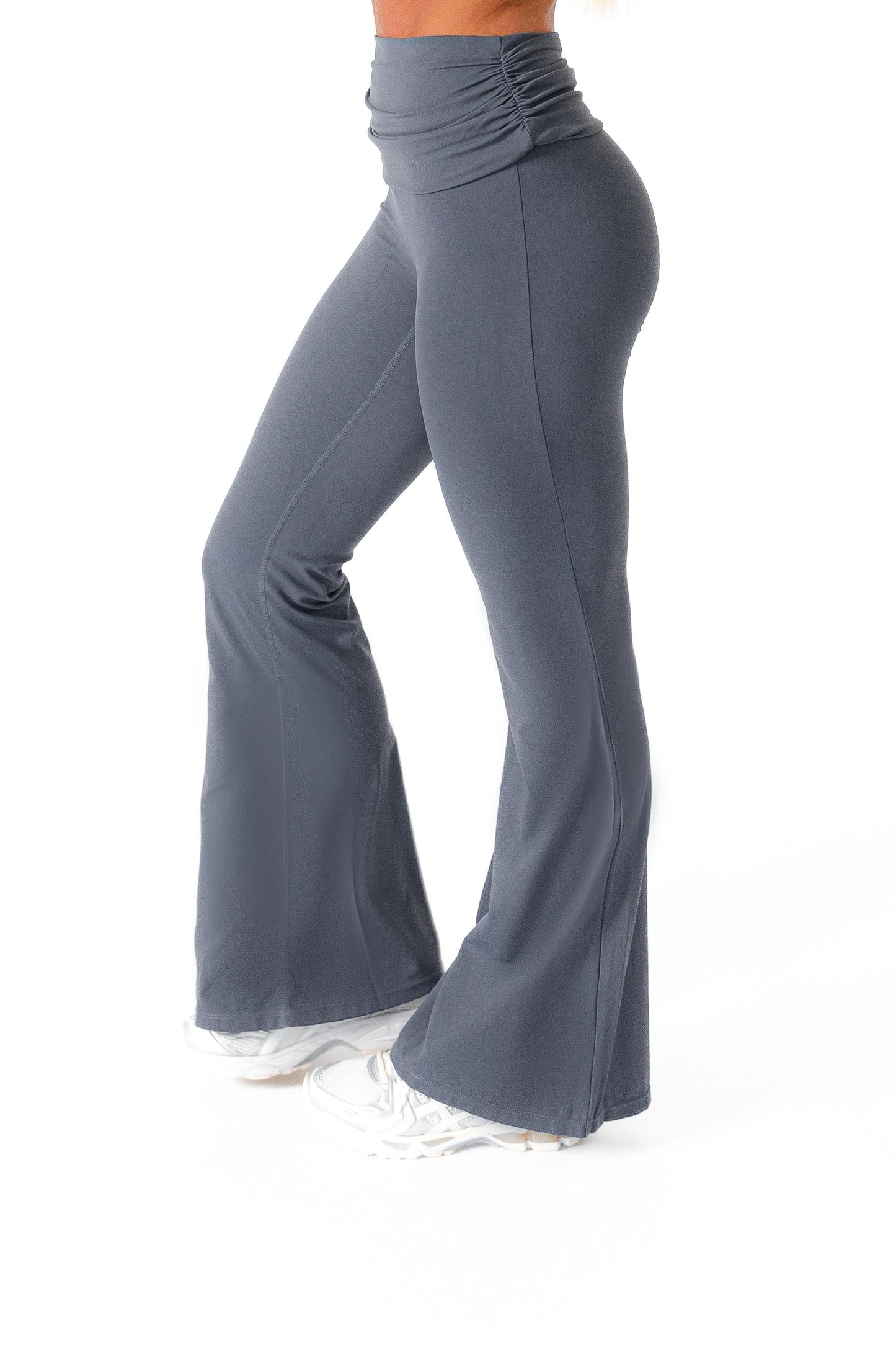 Fold over kick Flair Trousers 
Gray