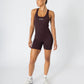Vital Ribbed Short Bodysuit Brown