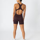 Vital Ribbed Short Bodysuit Brown