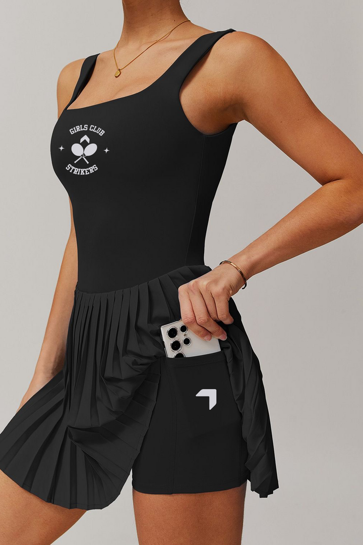 Girls Club Open Back Tennis  2-in-1 Dress Black