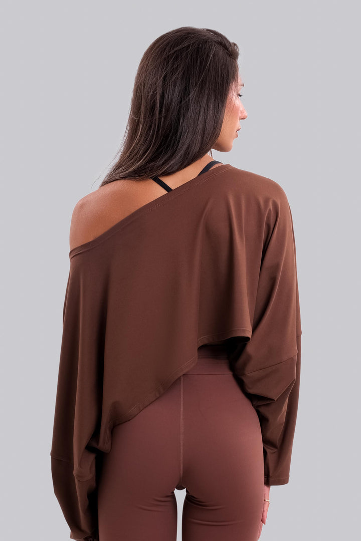 Aura Off Shoulder Crop Tee Dark Maroon