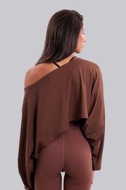 Apex Off Shoulder Crop Tee Dark Maroon