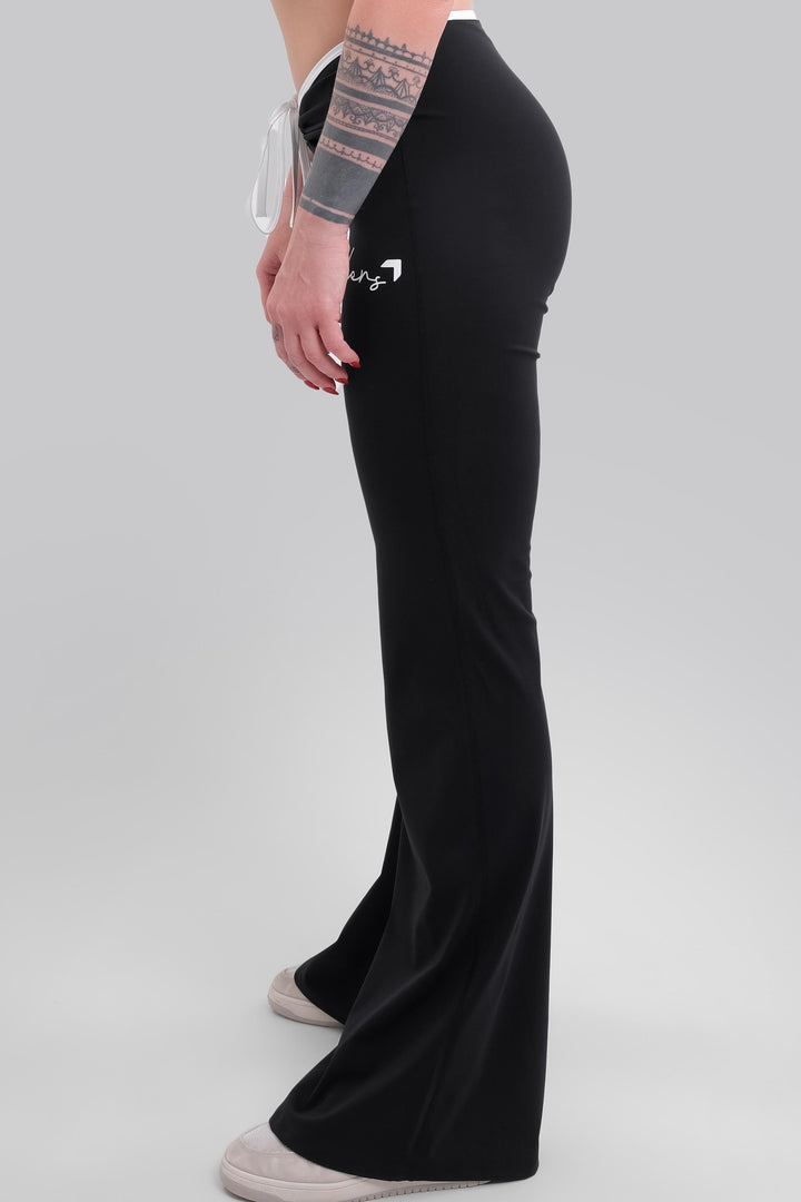Aura contrast Tie Flared Leggings Black