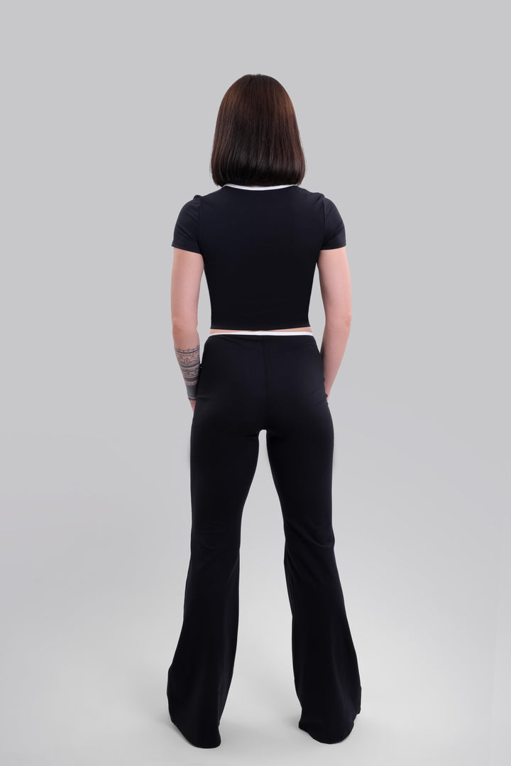 Aura contrast Tie Flared Leggings Black