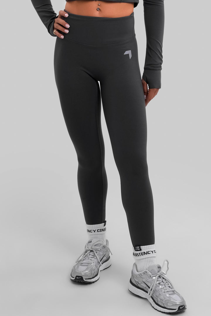 Split soft sculpt zip up high Waisted Leggings Dark Gray