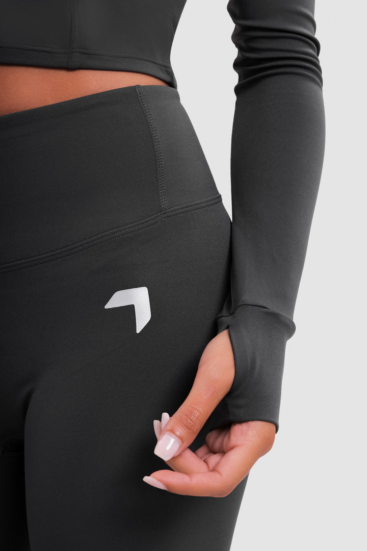 Split soft sculpt zip up high Waisted Leggings Dark Gray