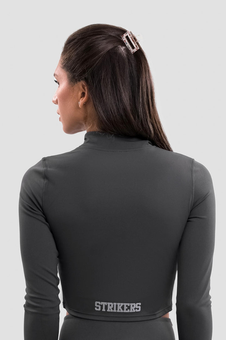 Split soft sculpt zip up
 Crop Long Sleeve Jacket Dark Gray