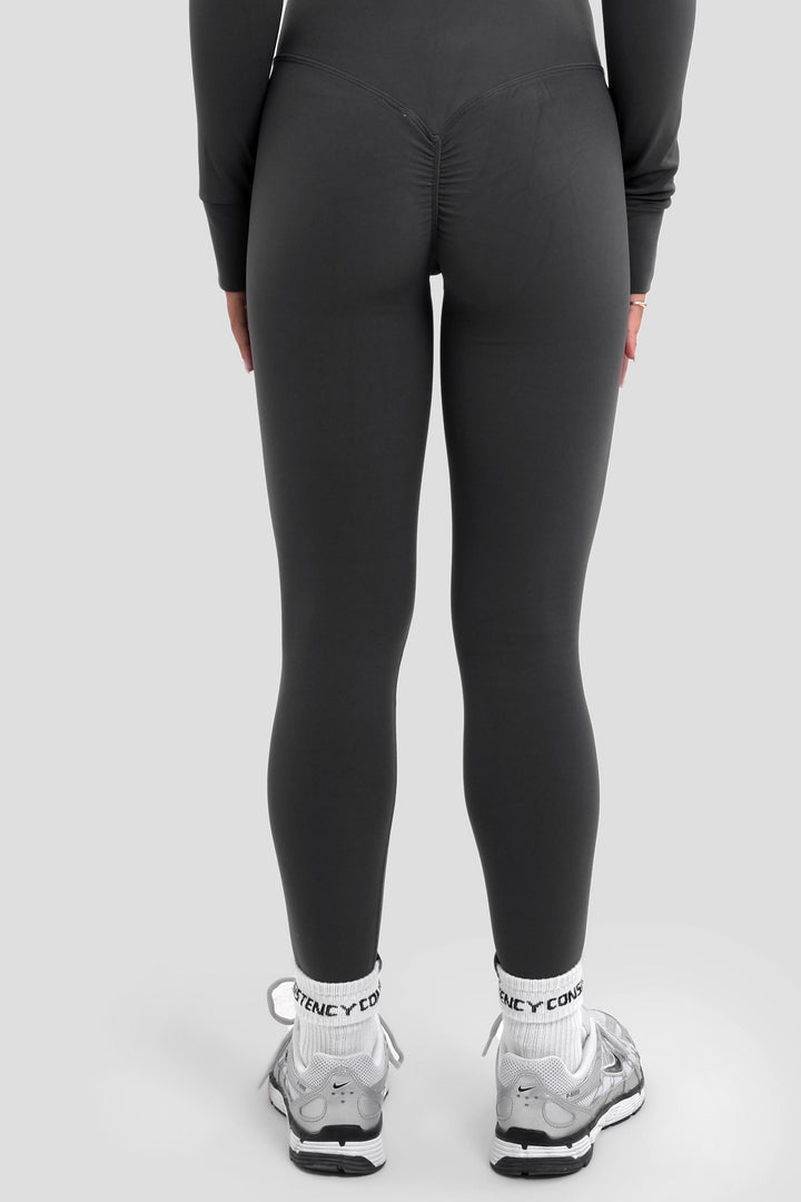 Split soft sculpt zip up high Waisted Leggings Dark Gray