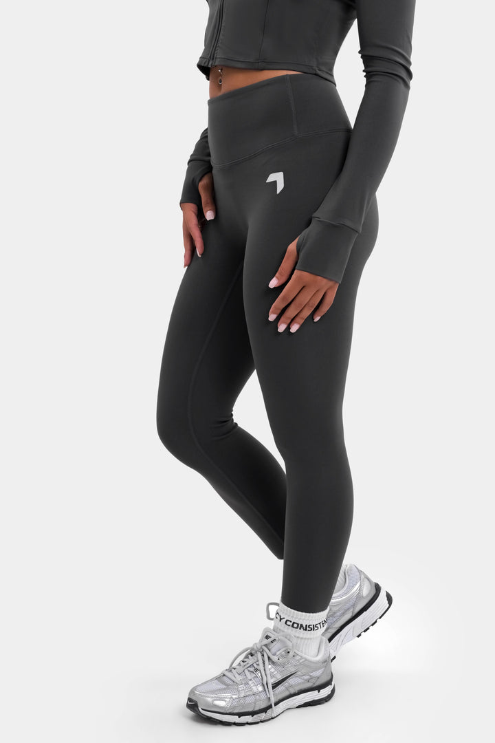 Split soft sculpt zip up high Waisted Leggings Dark Gray