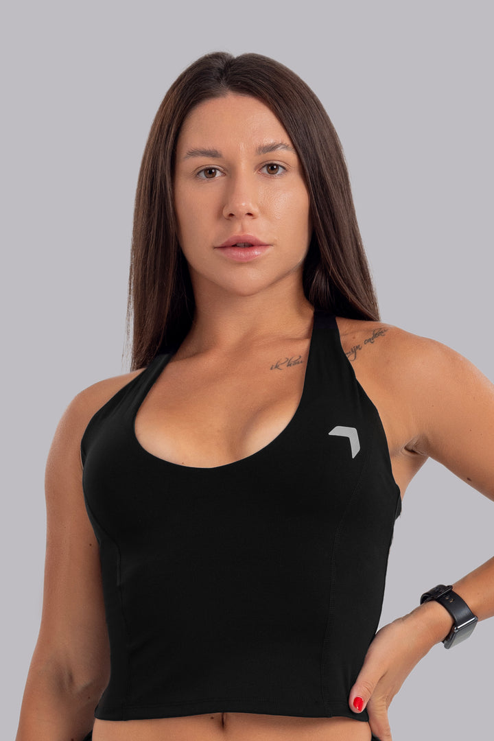 Aura foldover Tank Top Black