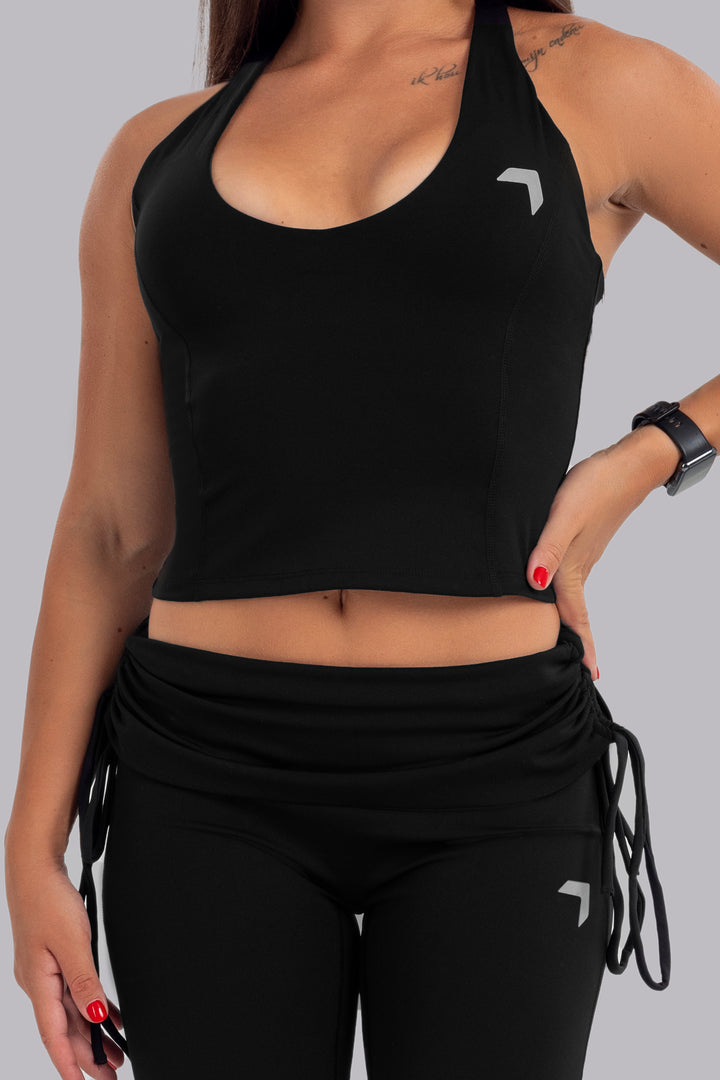 Aura foldover Tank Top Black