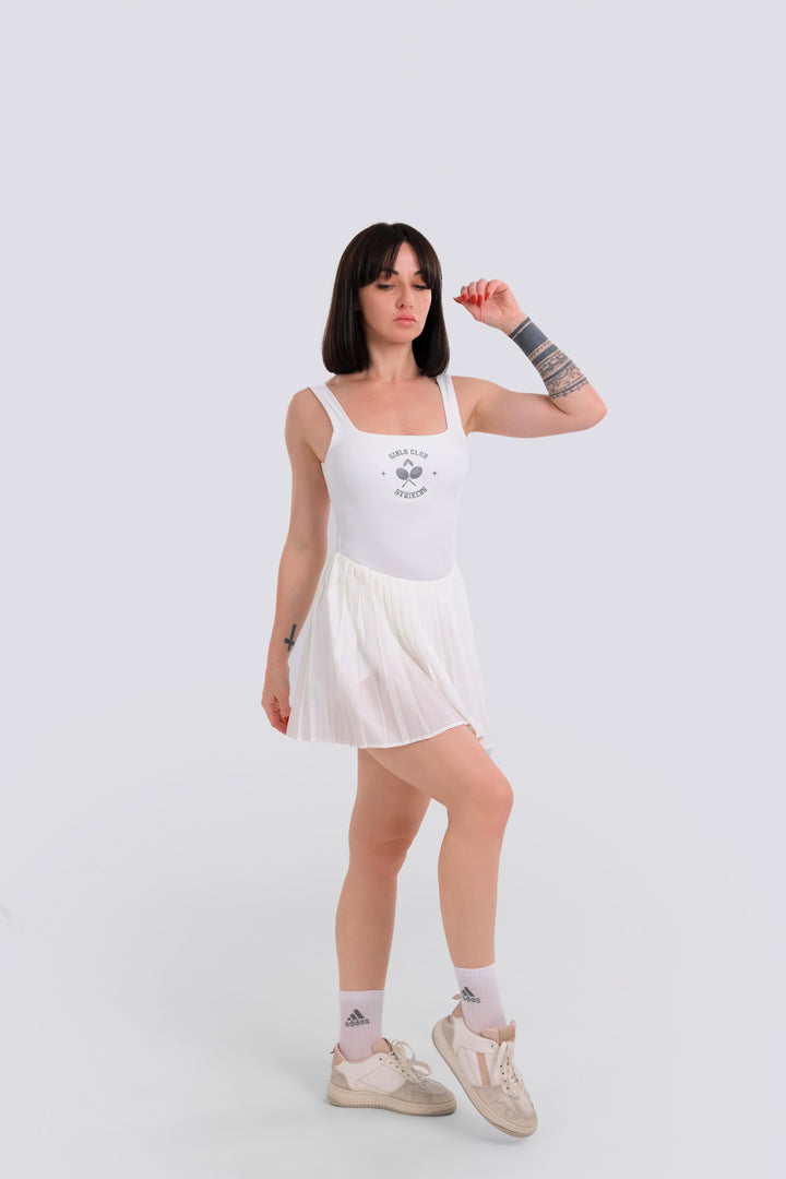 Girls Club Open Back Tennis 2-in-1  Dress White