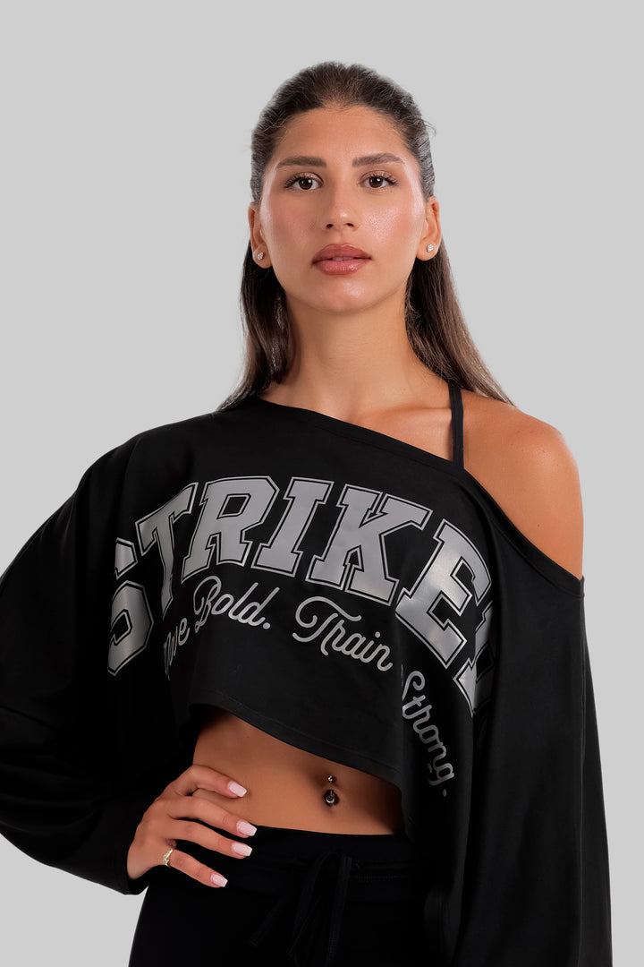 Apex Off Shoulder Crop Tee Black
