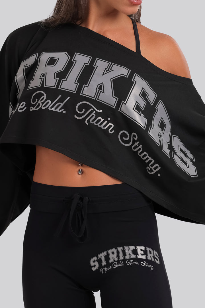 Apex Off Shoulder Crop Tee Black