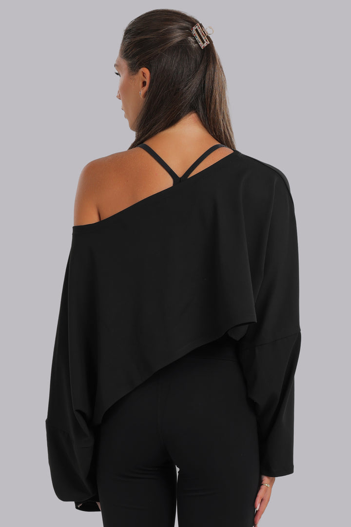 Apex Off Shoulder Crop Tee Black