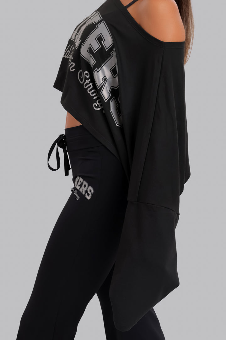 Apex Off Shoulder Crop Tee Black